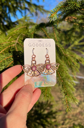 Pink sapphire moth earrings
