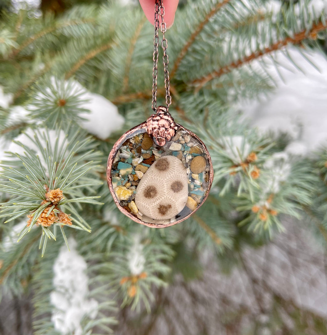 Petoskey Stone and Resin Necklace