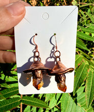 Load image into Gallery viewer, Crystal Mushroom Earrings | Hand-sculpted | Copper and Citrine #1