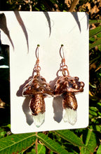 Load image into Gallery viewer, Crystal Mushroom Earrings | Hand-sculpted | Copper and Quartz