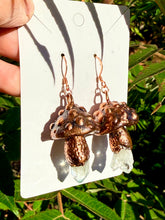 Load image into Gallery viewer, Crystal Mushroom Earrings | Hand-sculpted | Copper and Quartz
