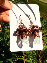 Load image into Gallery viewer, Crystal Mushroom Earrings | Hand-sculpted | Copper and Quartz