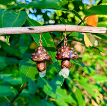Load image into Gallery viewer, Crystal Mushroom Earrings | Hand-sculpted | Copper and Quartz