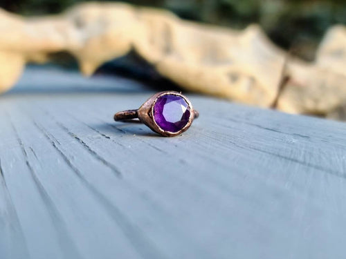 Amethyst Stacker Ring - Size 6.5 - Electroformed - Copper Ring